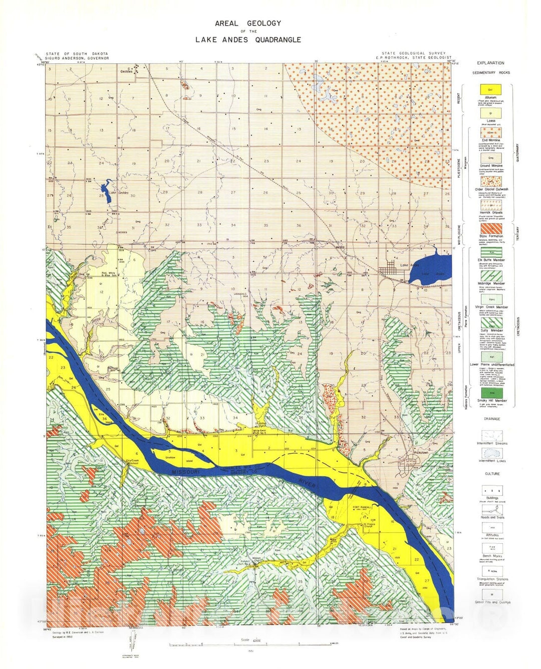 Map : Areal geology of the Lake Andes quadrangle, 1951 Cartography Wall Art :