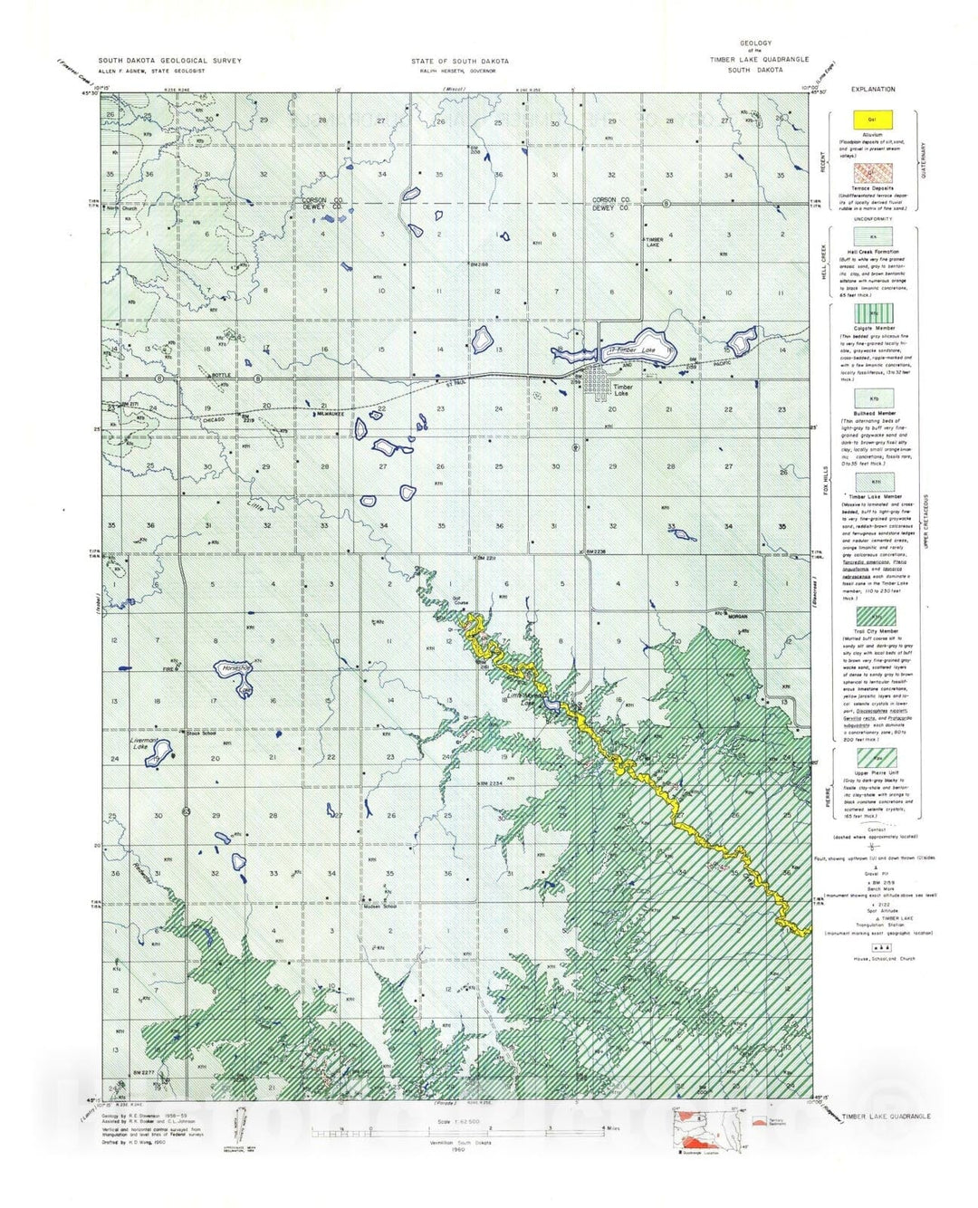 Map : Geology of the Timber Lake quadrangle South Dakota, 1960 Cartography Wall Art :