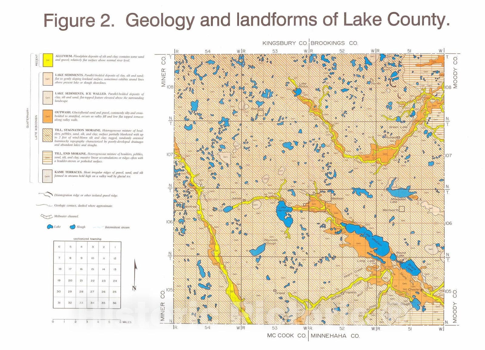 Map : Geology of Lake and Moody Counties, South Dakota, 1991 Cartography Wall Art :