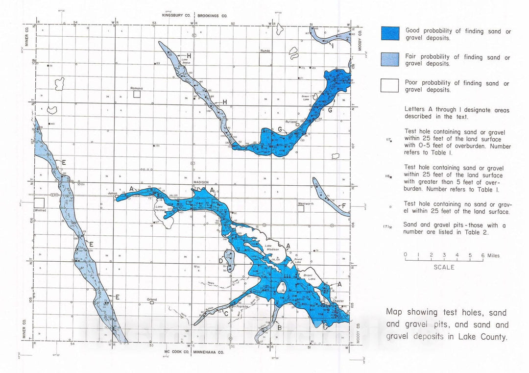 Map : Sand and gravel resources in Lake County, South Dakota, 1987 Cartography Wall Art :