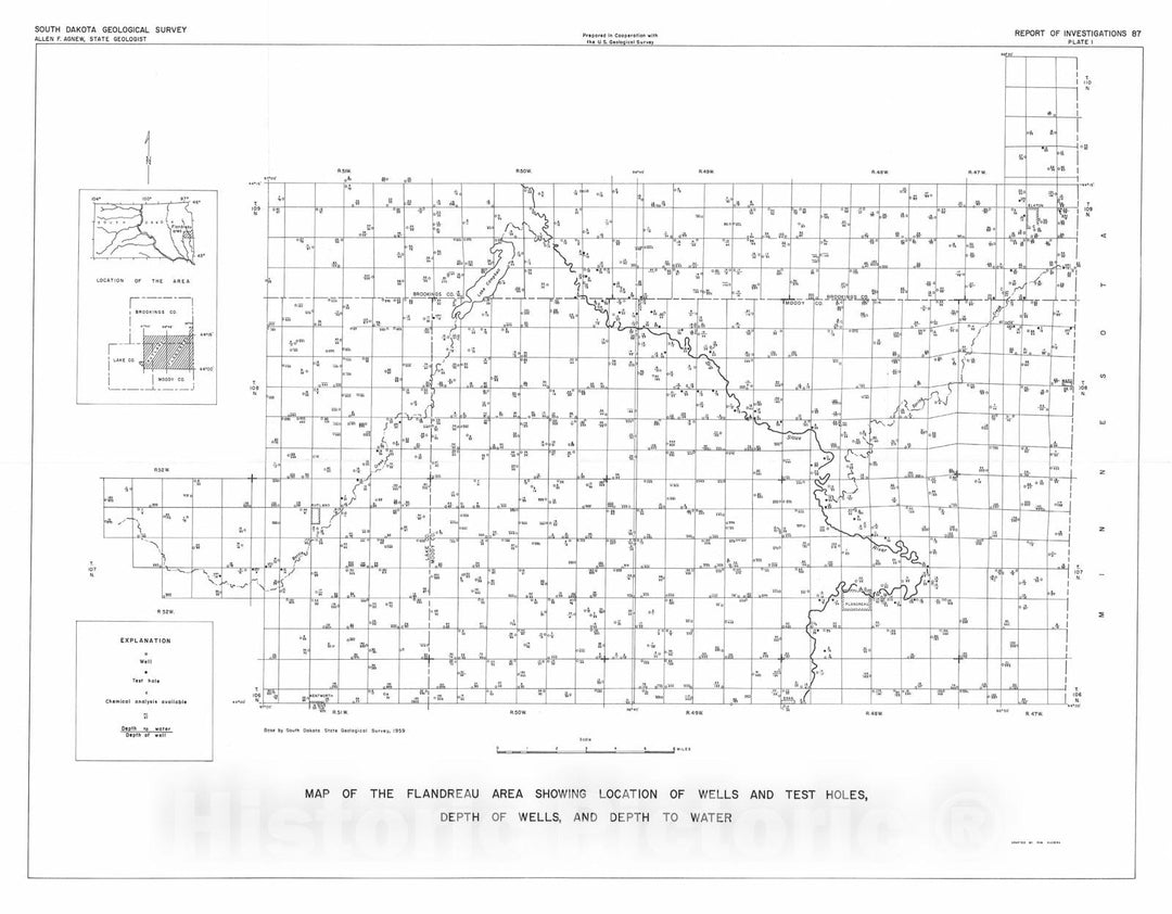 Map : Geology and ground-water resources of glacial deposits in the Flandreau area, Brookings, Moody, and Lake Counties, South Dakota, 1961 Cartography Wall Art :