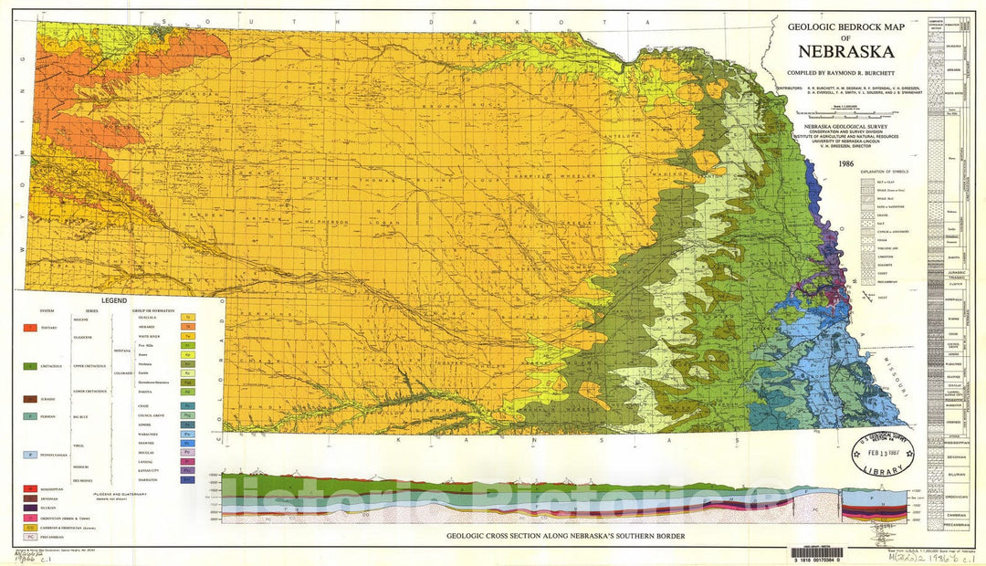 Map : Geologic bedrock map of Nebraska, 1986 Cartography Wall Art :