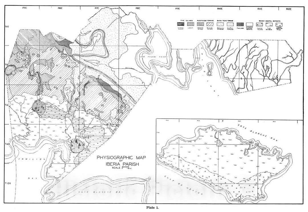 Map : Geology of Iberia Parish, 1931 Cartography Wall Art :