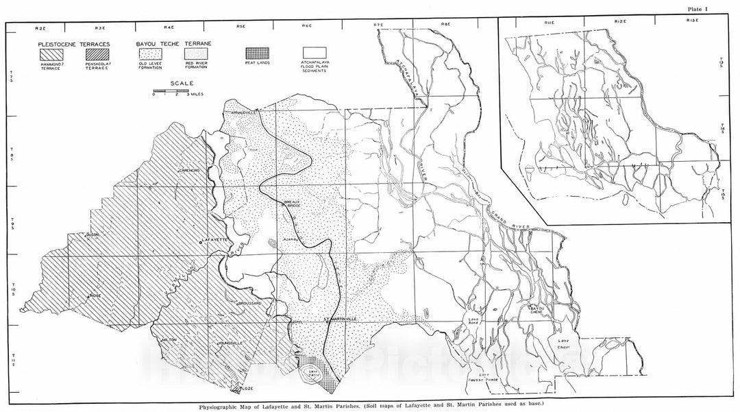 Map : Geology of Lafayette and St. Martin Parishes, 1933 Cartography Wall Art :