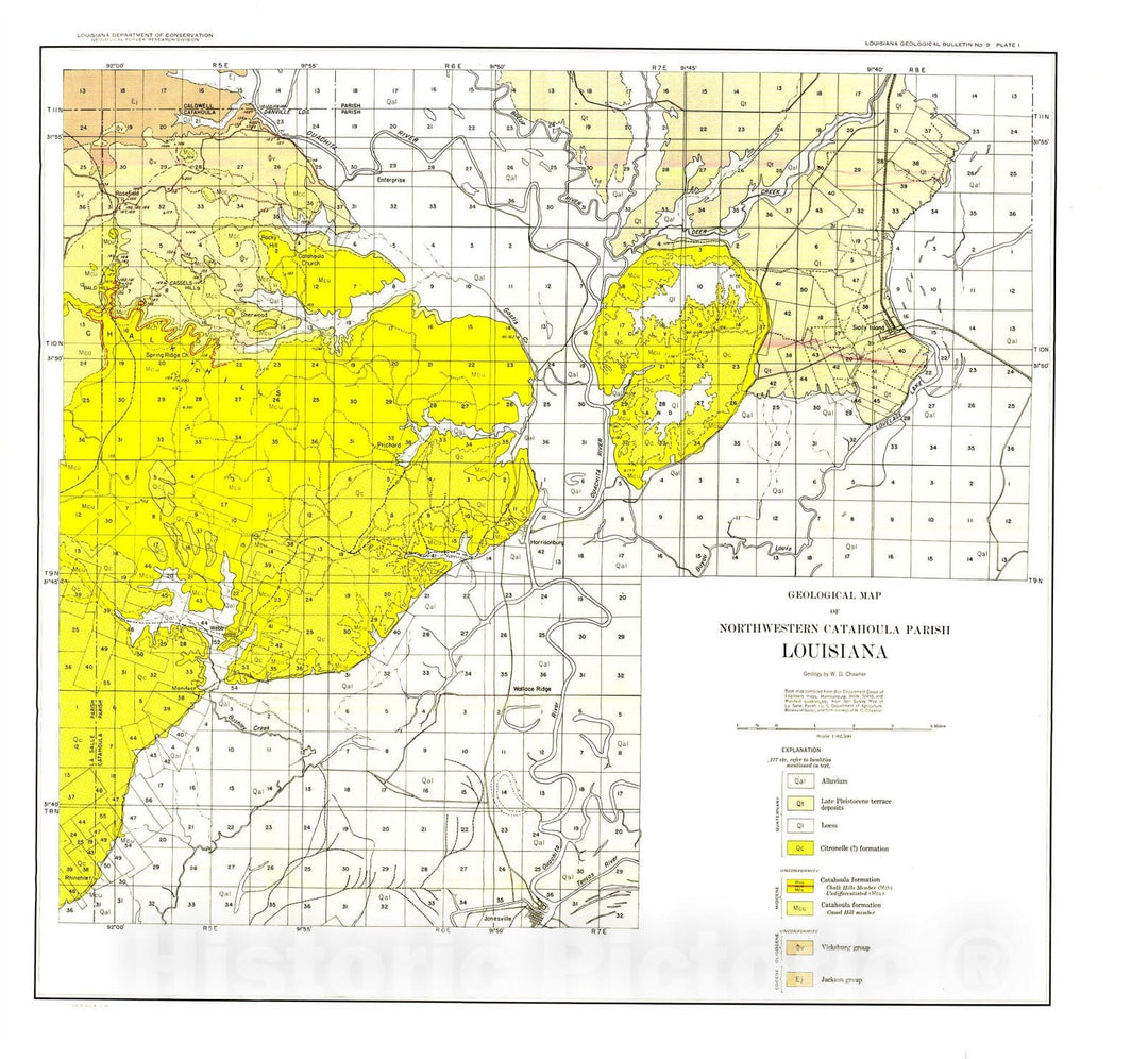 Map : Geology of Catahoula and Concordia Parishes, 1936 Cartography Wall Art :