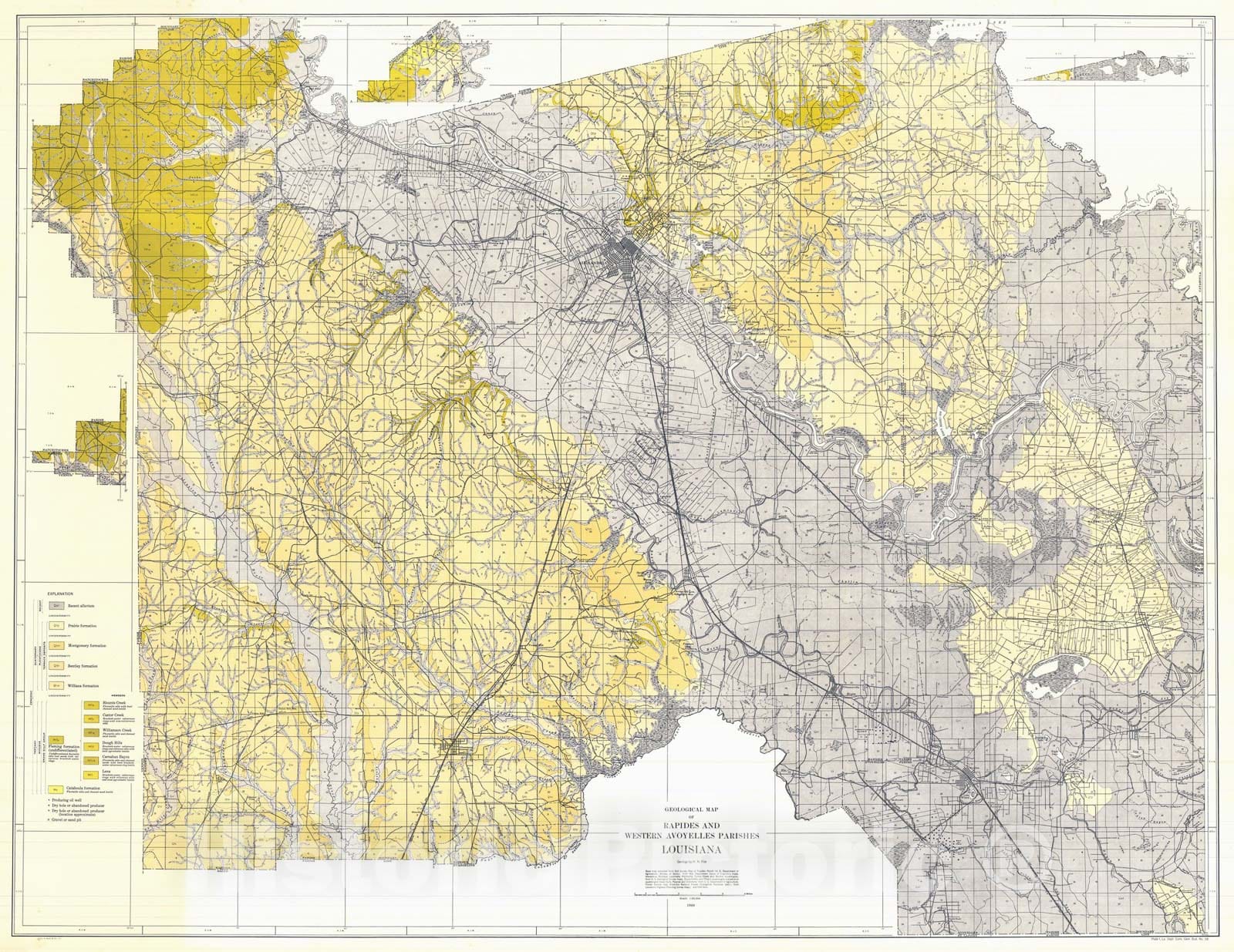 Map : Geology of Avoyelles and Rapides Parishes, 1940 Cartography Wall Art :