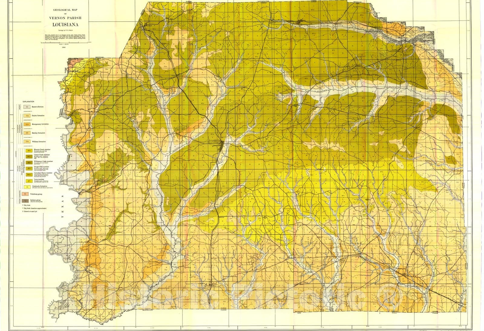 Map : Geology of Vernon Parish, 1942 Cartography Wall Art :