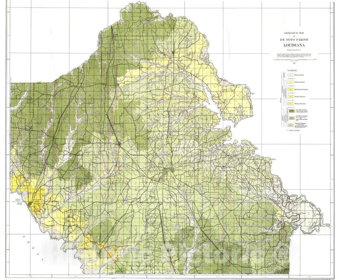 Map : Geology of De Soto and Red River Parishes, 1948 Cartography Wall Art :