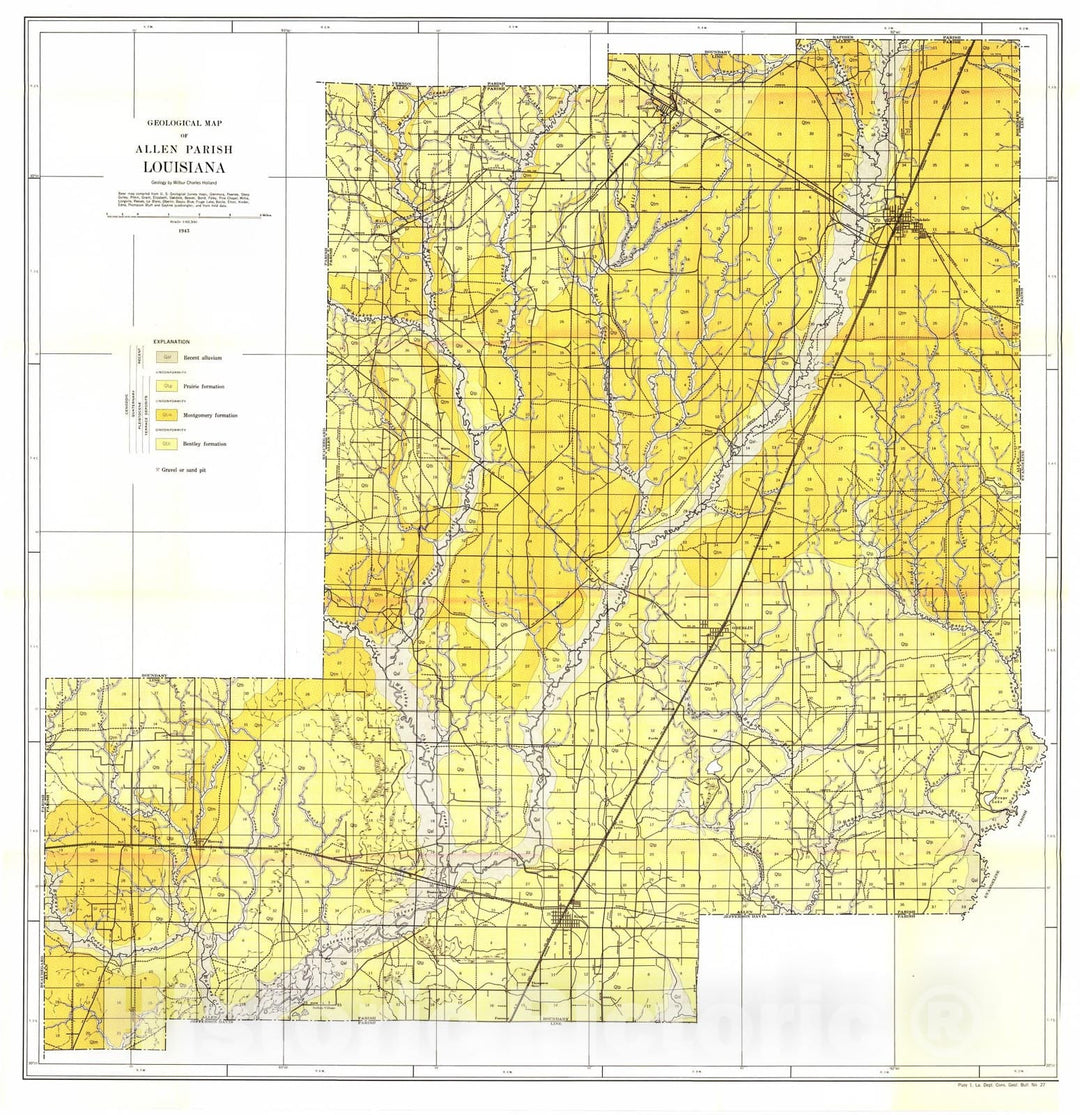 Map : Geology of Beauregard and Allen Parishes, 1952 Cartography Wall Art :