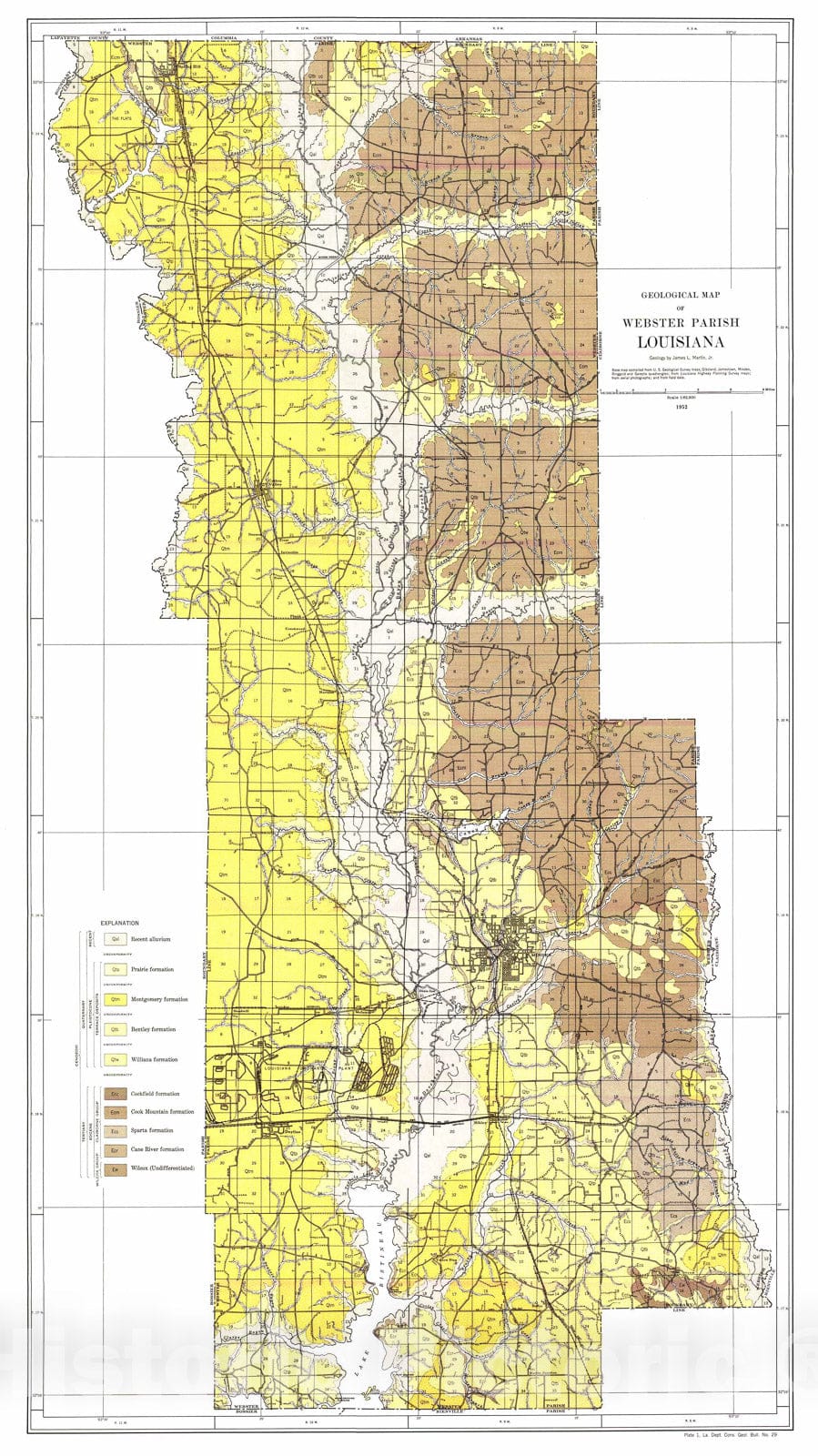 Map : Geology of Webster Parish, 1954 Cartography Wall Art :