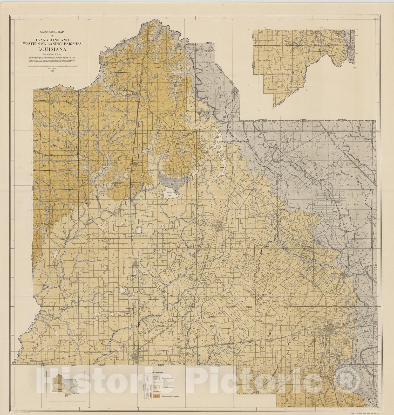 Map : Geology of Evangeline and St. Landry Parishes, 1957 Cartography Wall Art :