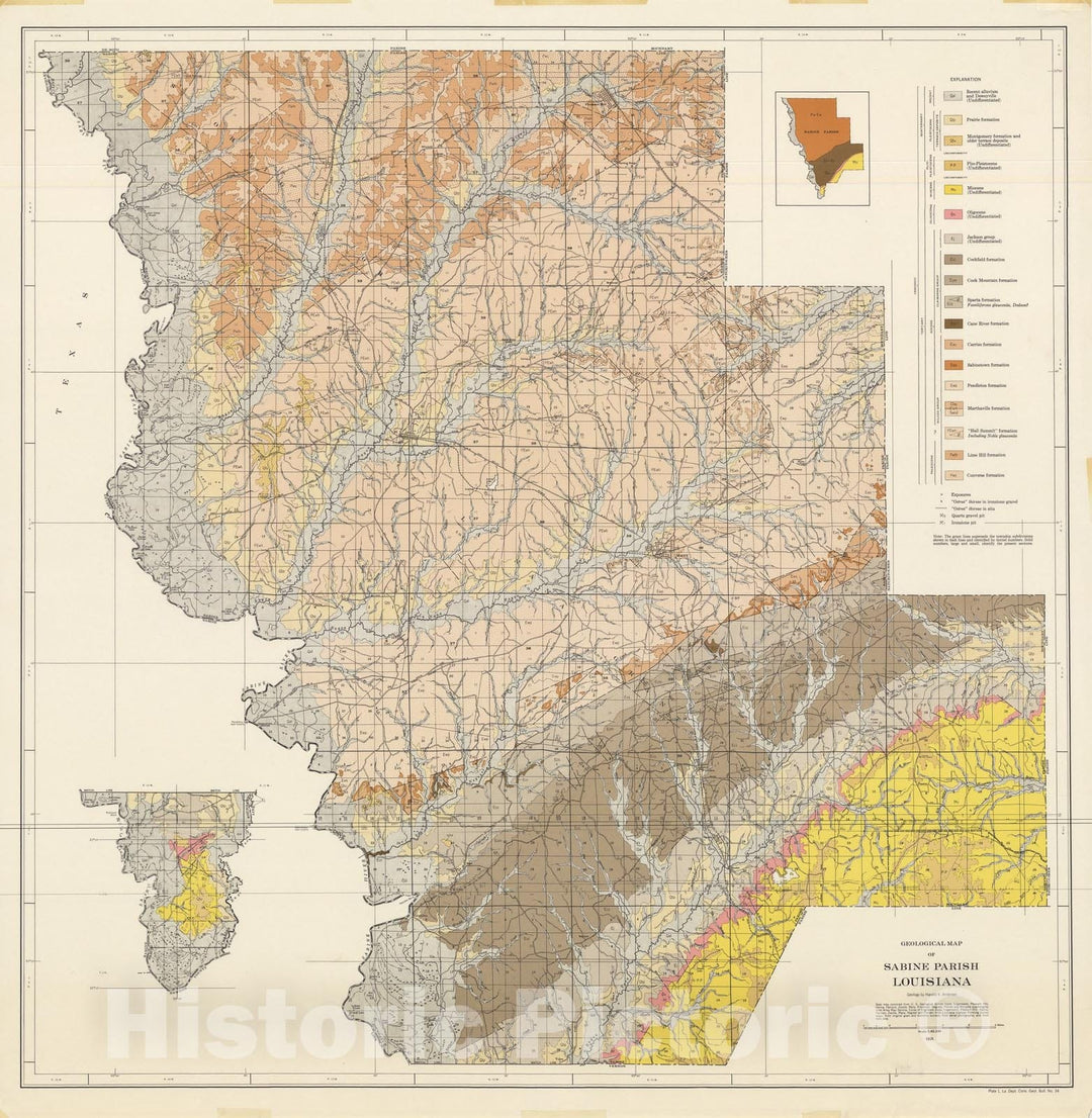 Map : Geology of Sabine Parish, 1960 Cartography Wall Art :