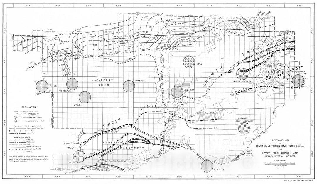 Map : Geology of Acadia and Jefferson Davis Parishes, 1962 Cartography Wall Art :