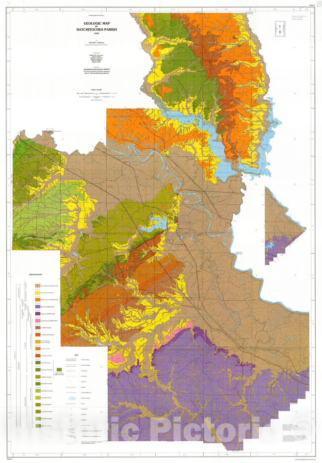 Map : Geology of Natchitoches Parish, 1992 Cartography Wall Art :