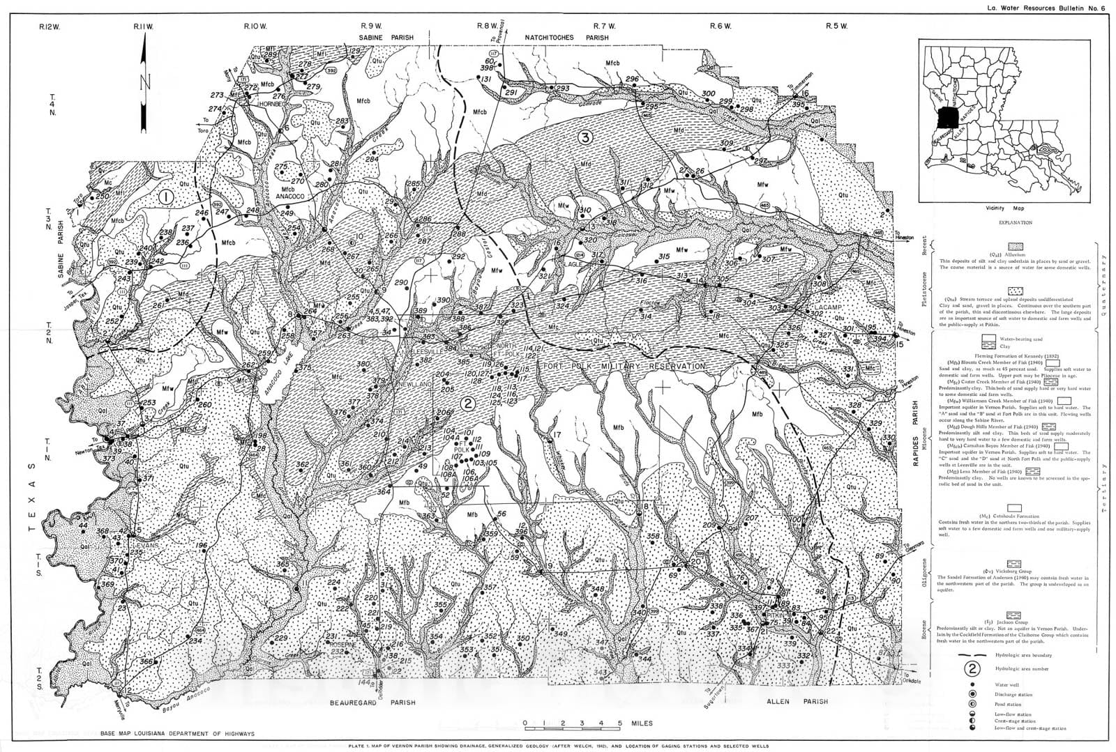 Map : Water resources of Vernon Parish, Louisiana, 1965 Cartography Wall Art :