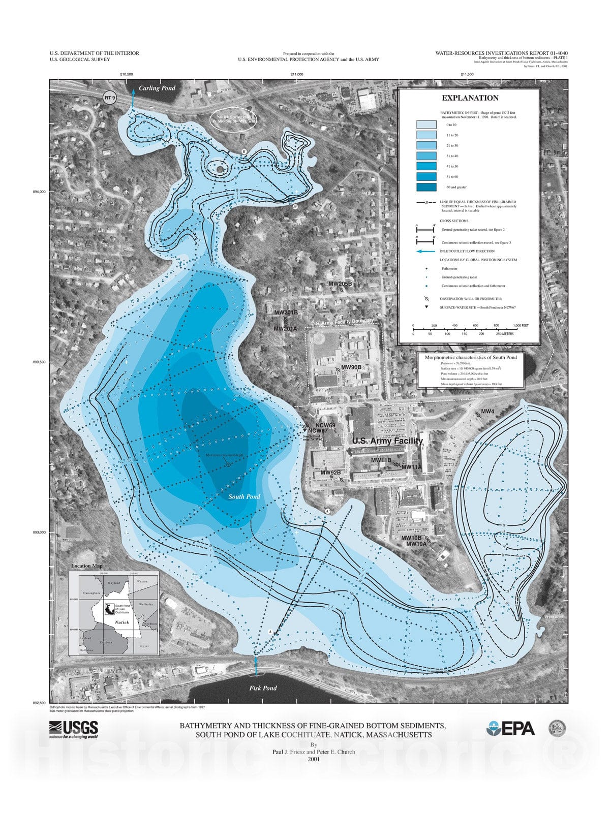 Map : Pond-aquifer interaction at South Pond of Lake Cochituate, Natick, Massachusetts, 2001 Cartography Wall Art :