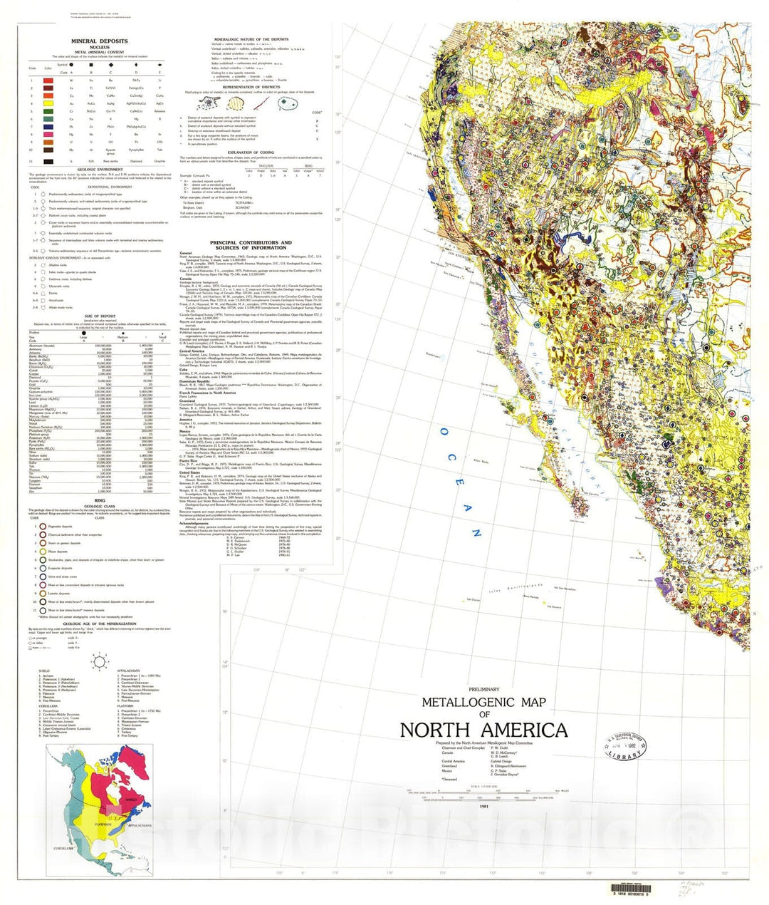 Map : Preliminary metallogenic map of North America, 1981 Cartography Wall Art :