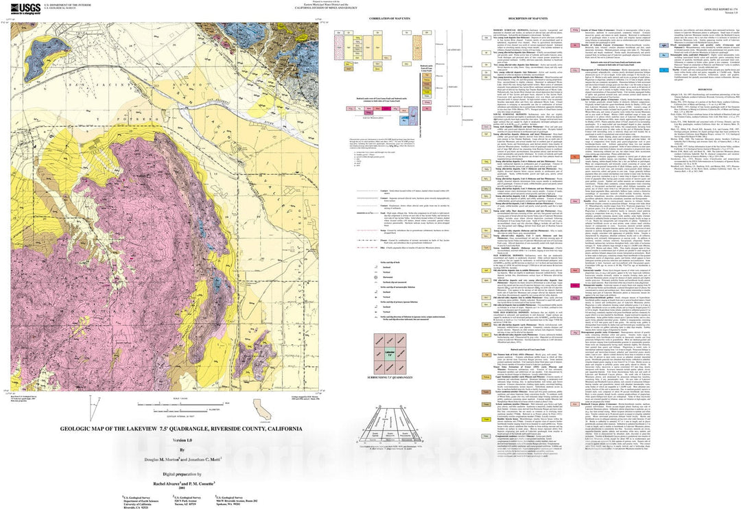 Map : Geologic map of the Lakeview 7.5' quadrangle, Riverside County, California, 2001 Cartography Wall Art :