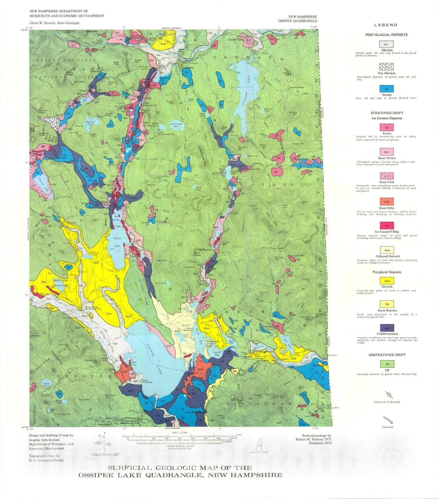 Map : Surficial geologic map of the Ossipee Lake quadrangle, New Hampshire, 1974 Cartography Wall Art :