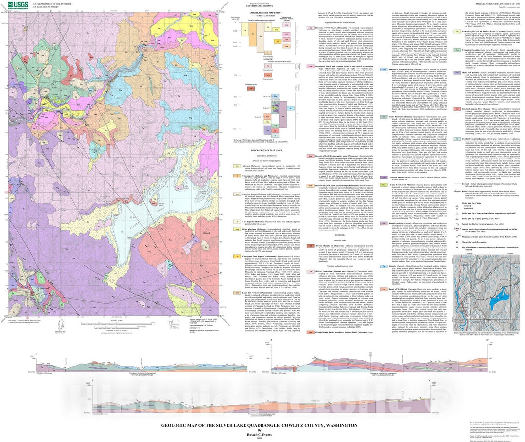 Map : Geologic map of the Silver Lake quadrangle, Cowlitz County, Washington, 2001 Cartography Wall Art :