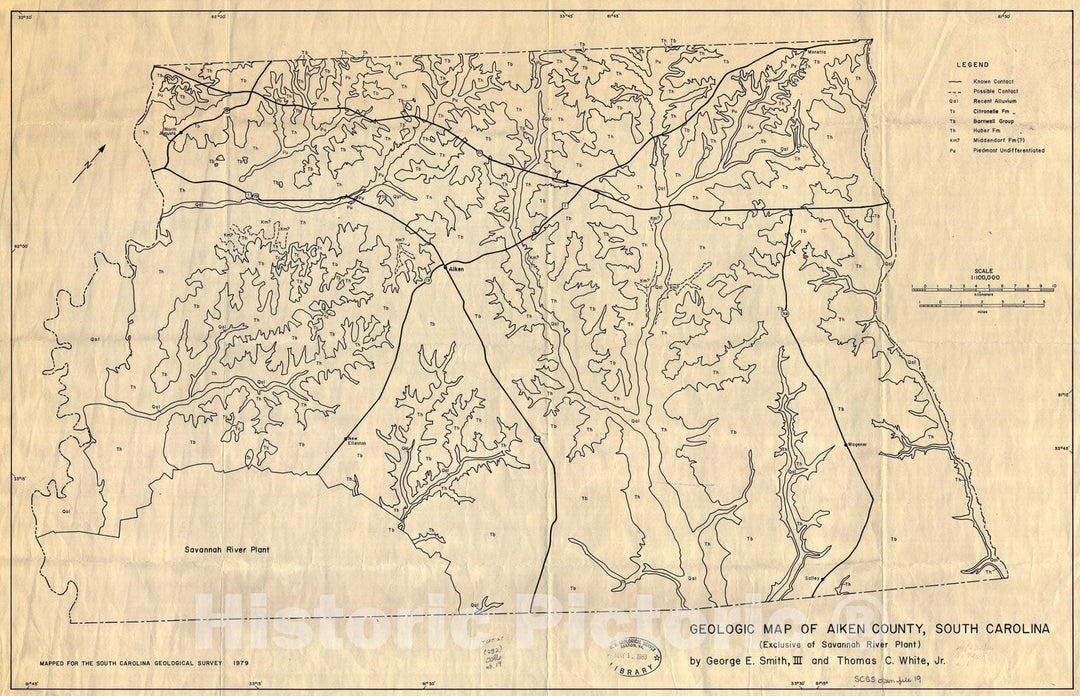 Map : Geologic map of Aiken County, S.C. with explanatory text, 1979 Cartography Wall Art :