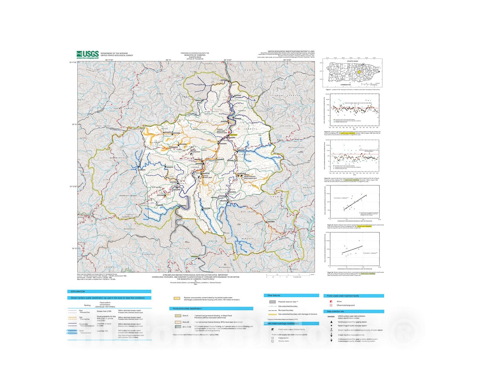 Map : Surface-water, water-quality, and ground-water assessment of the Municipio of Comerio, Puerto Rico, 1997-99, 2001 Cartography Wall Art :