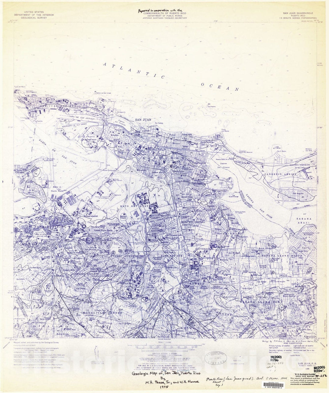 Map : Geologic map of the San Juan quadrangle, Puerto Rico, 1975 Cartography Wall Art :