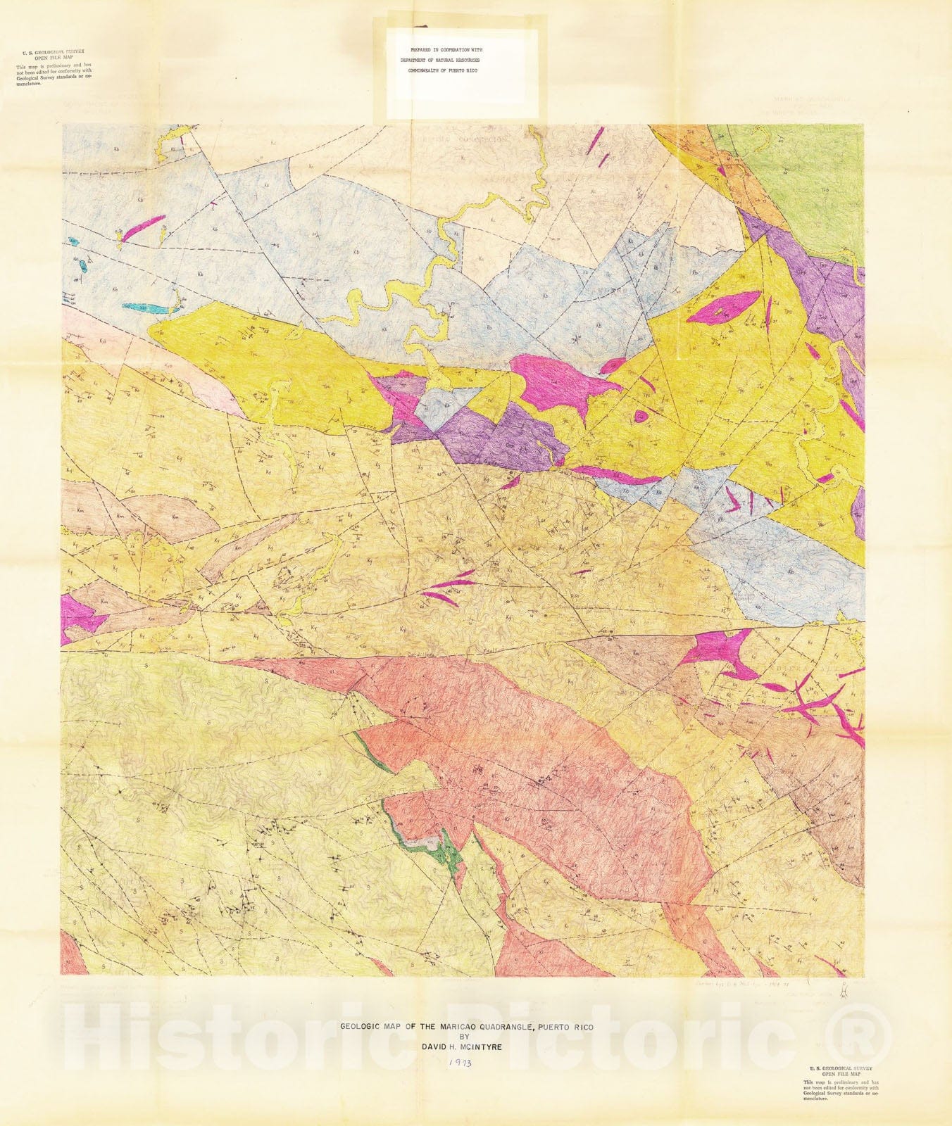 Map : Geologic map of the Maricao quadrangle, Puerto Rico, 1973 Cartography Wall Art :