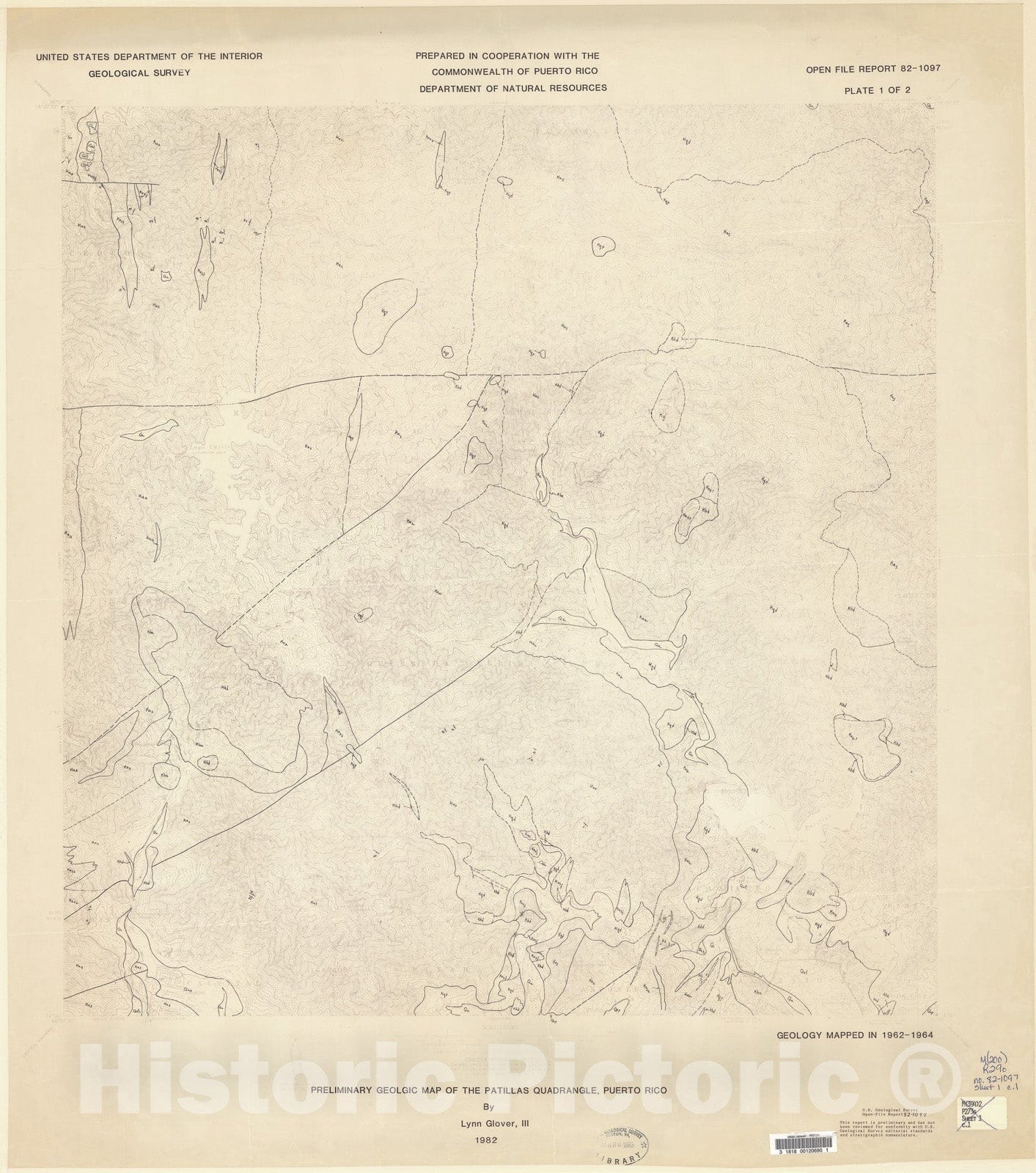 Map : Geologic map of the Patillas and Guayama quadrangles, Puerto Rico, 1982 Cartography Wall Art :