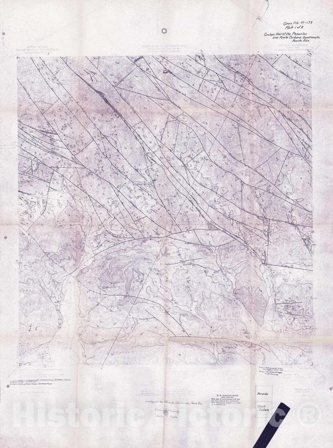 Map : Geologic map of the Penuelas and Punta Cuchara quadrangles, Puerto Rico, 1977 Cartography Wall Art :