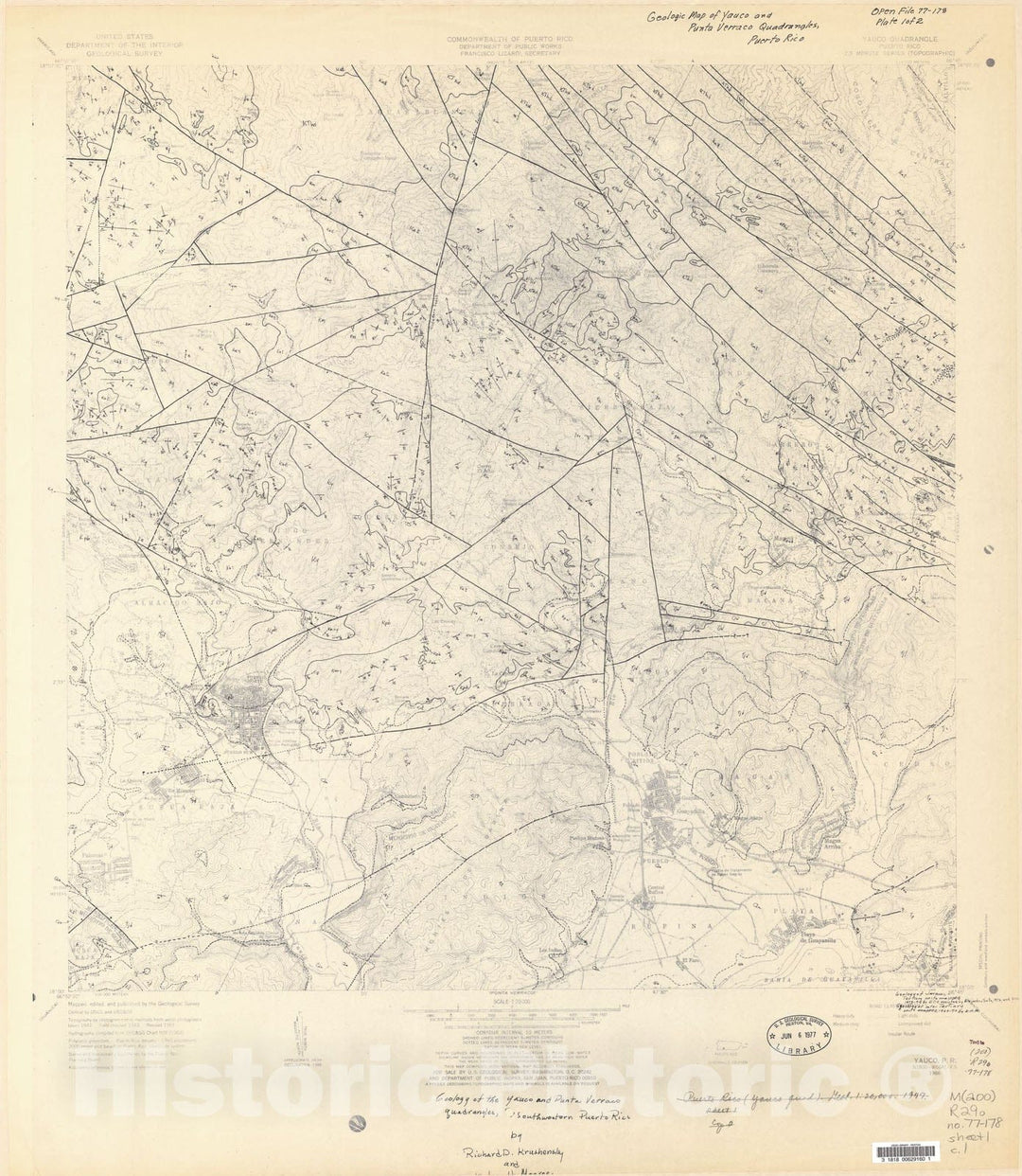 Map : Geologic map of the Yauco and Punta Verraco quadrangles, Puerto Rico, 1977 Cartography Wall Art :