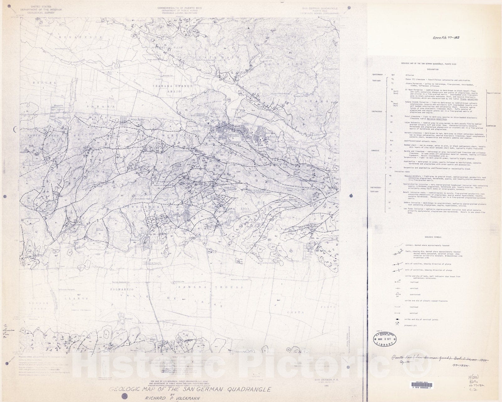 Map : Geologic map of the San German quadrangle, Puerto Rico, 1977 Cartography Wall Art :