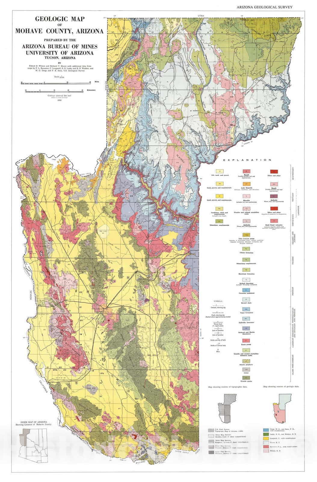 Map : Geologic map of Mohave County, Arizona, 1959 Cartography Wall Art :