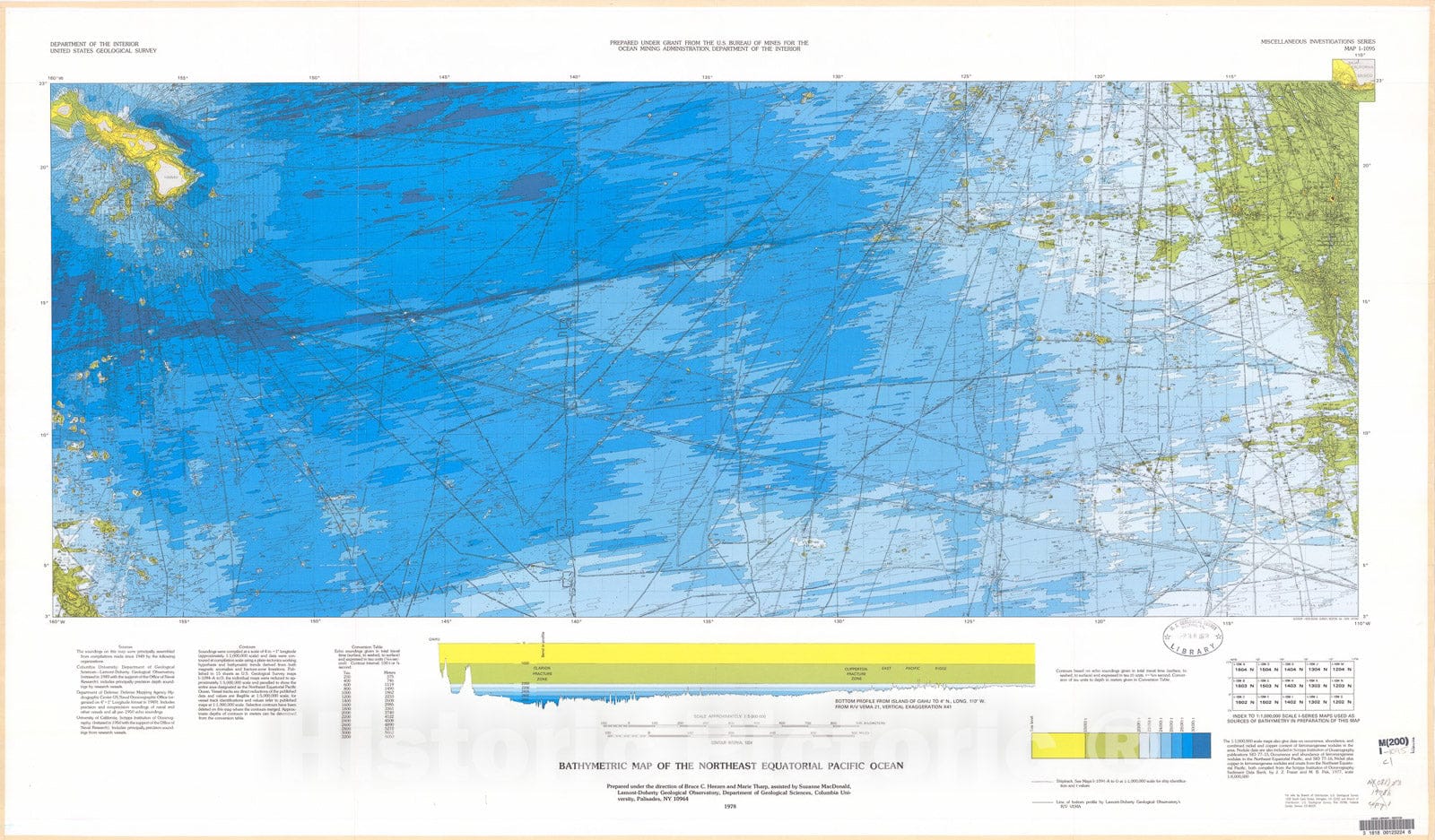 Map : Bathymetric map of the northeast equatorial Pacific Ocean, 1978 Cartography Wall Art :