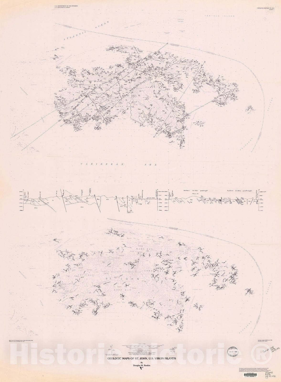 Map : Geologic maps of St. John, U.S. Virgin Islands, 1997 Cartography Wall Art :