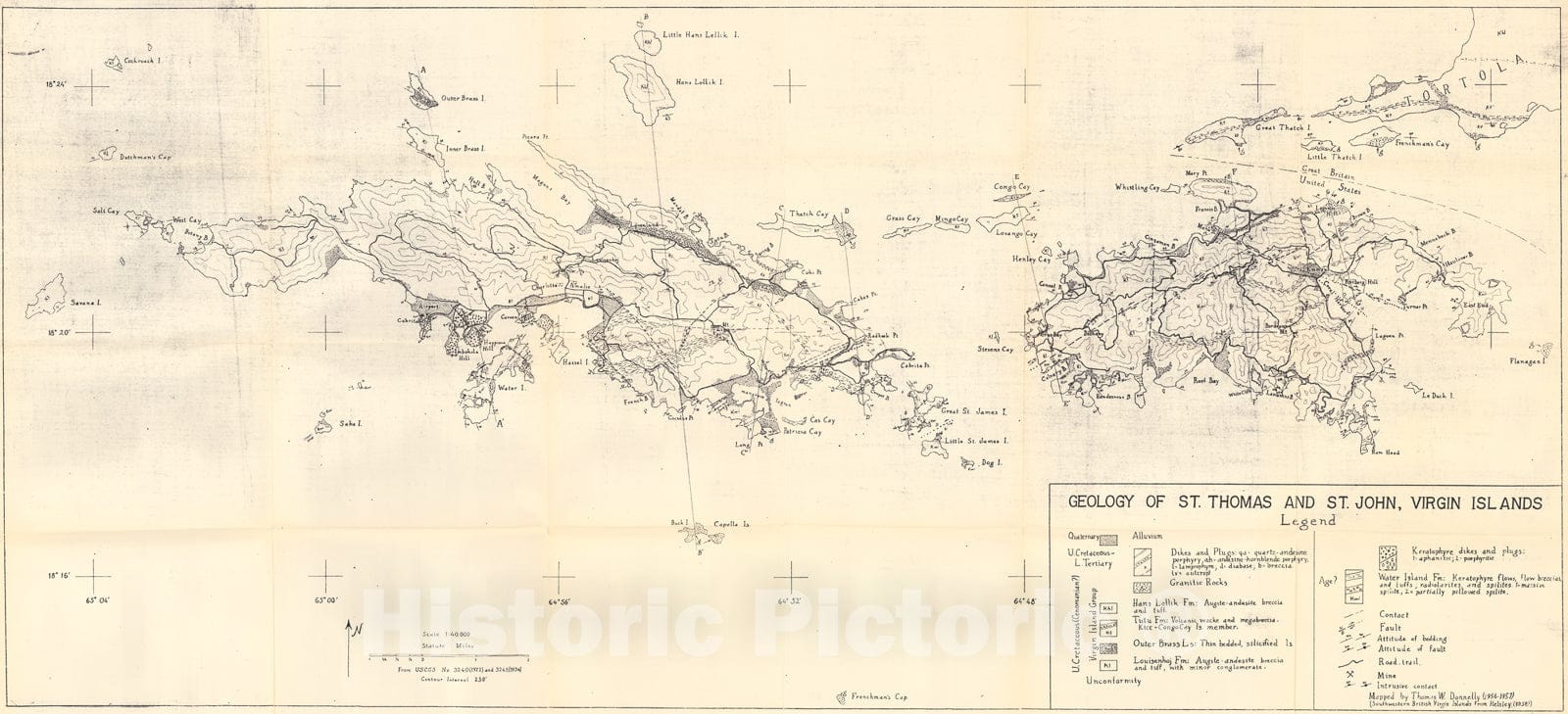 Map : Geology of St. Thomas and St. John, Virgin Islands, 1959 Cartography Wall Art :