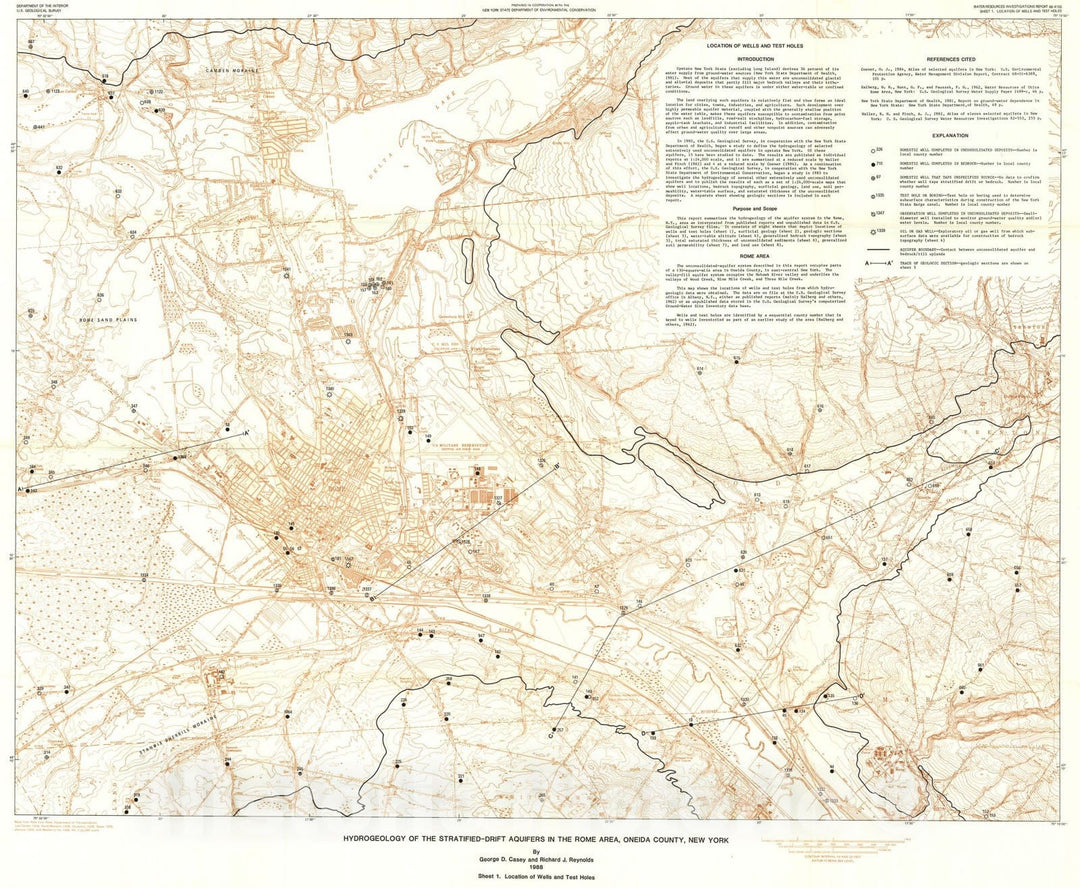 Map : Surficial Geologic Map of the Rome Area, Oneida County, New York, 1989 Cartography Wall Art :