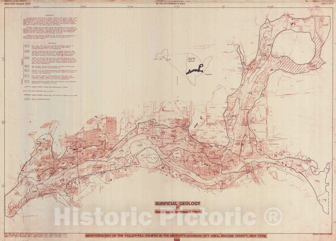 Map : Surficial Geologic Map of the Endicott-Johnston City Area, Broome County, New York, 1982 Cartography Wall Art :