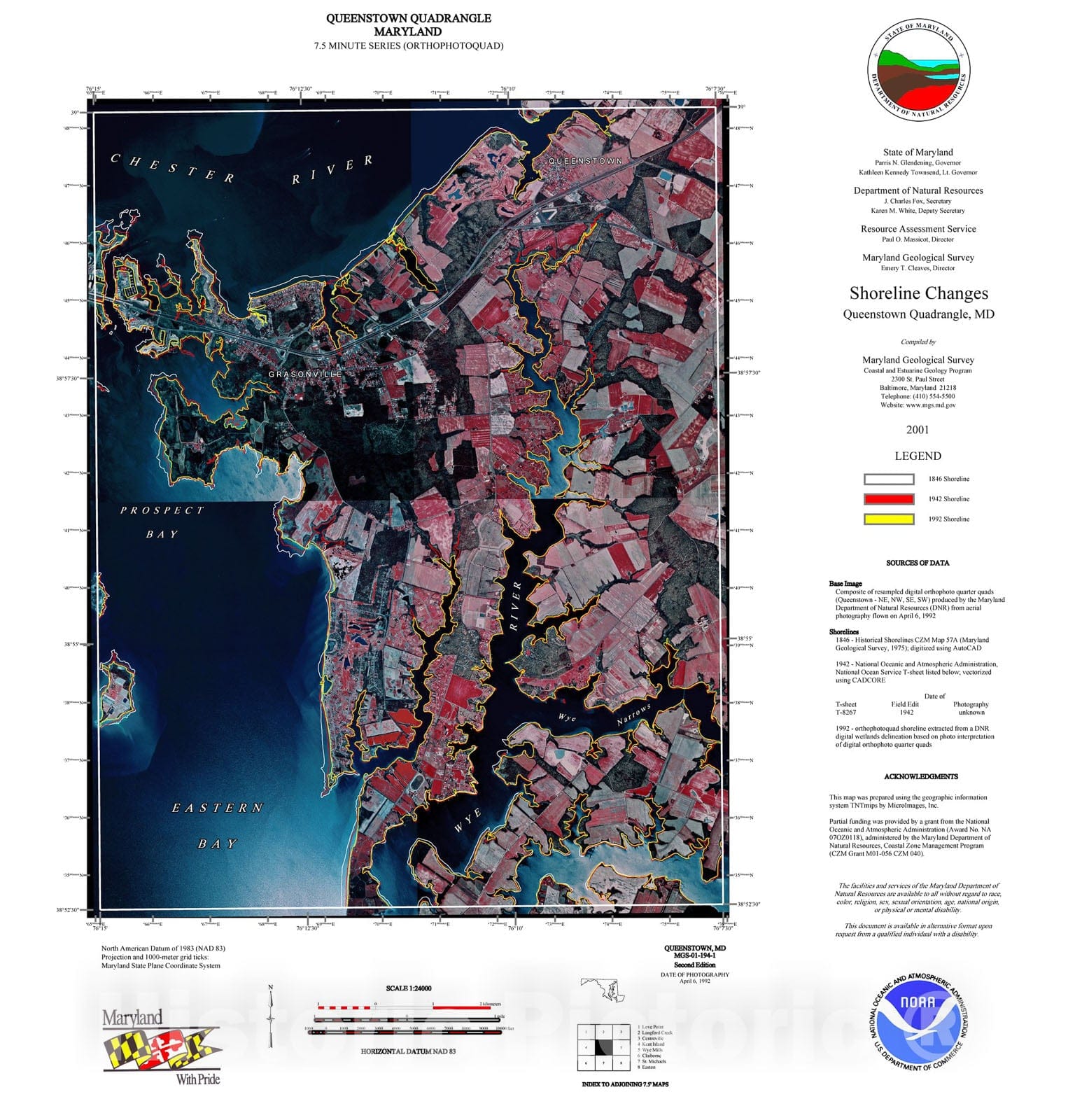 Map : Shoreline changes -- Queenstown quadrangle, MD, 1997 Cartography Wall Art :