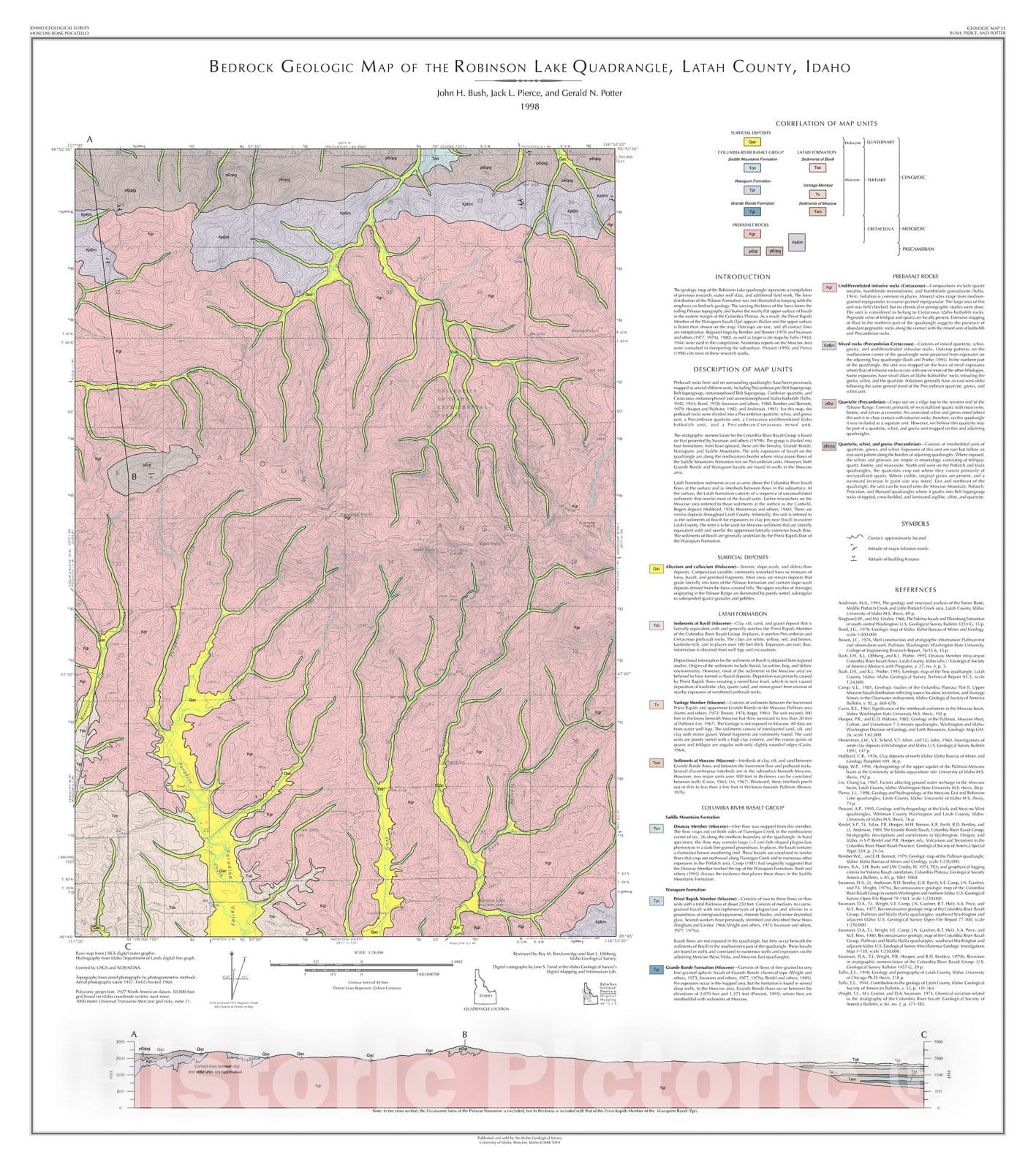 Map : Bedrock geologic map of the Robinson Lake quadrangle, Latah County, Idaho, 1998 Cartography Wall Art :