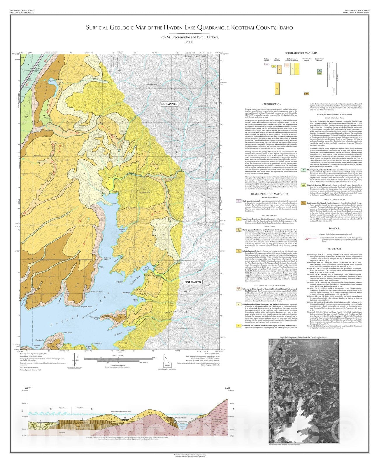 Map : Surficial geologic map of the Hayden Lake quadrangle, Kootenai County, Idaho, 2000 Cartography Wall Art :