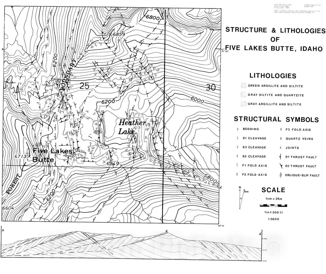 Map : Geologic map of Five Lakes Butte, Shoshone County, Idaho, 1985 Cartography Wall Art :