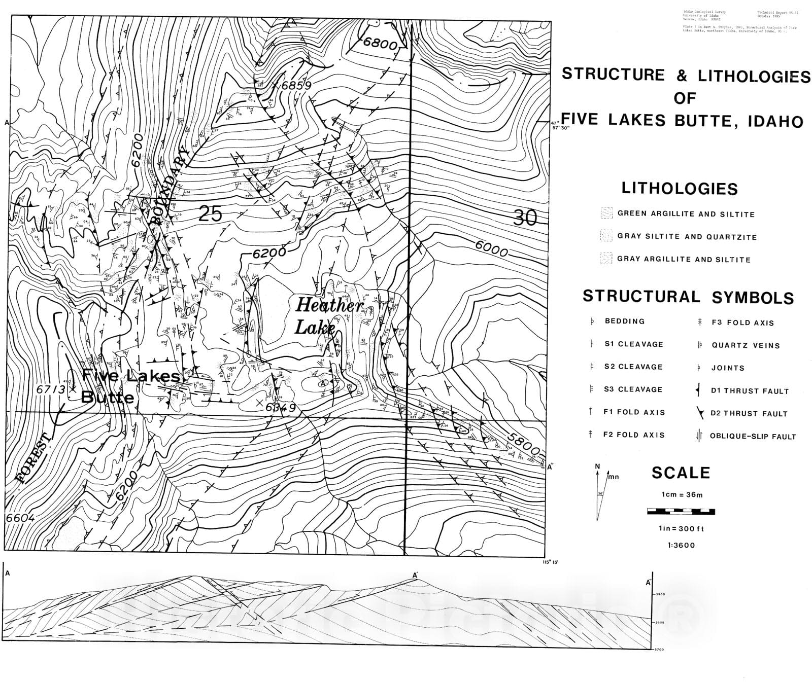 Map : Geologic map of Five Lakes Butte, Shoshone County, Idaho, 1985 Cartography Wall Art :