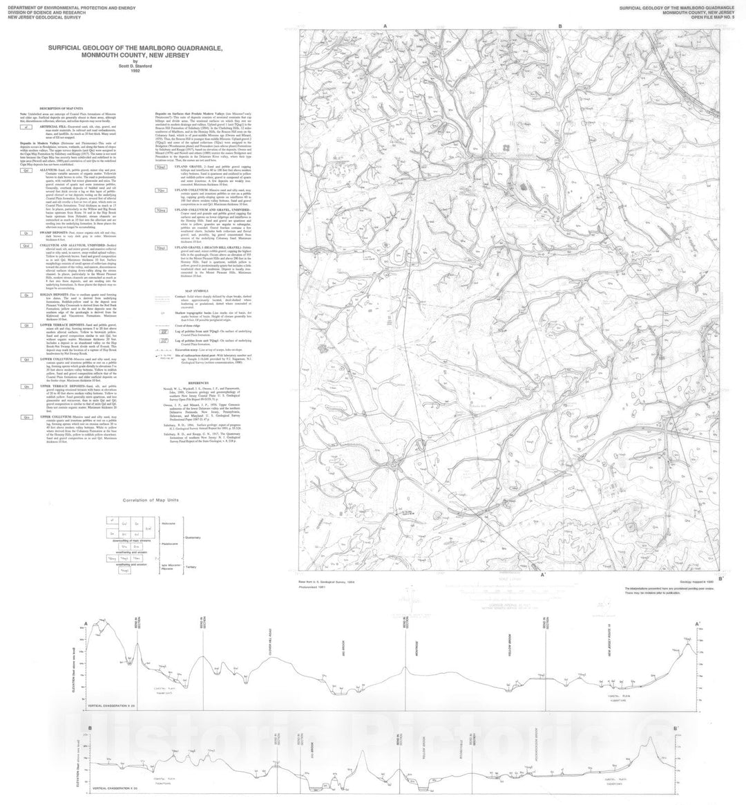 Map : Surficial Geology of the Marlboro Quadrangle, Monmouth and Ocean Counties, New Jersey, 1992 Cartography Wall Art :