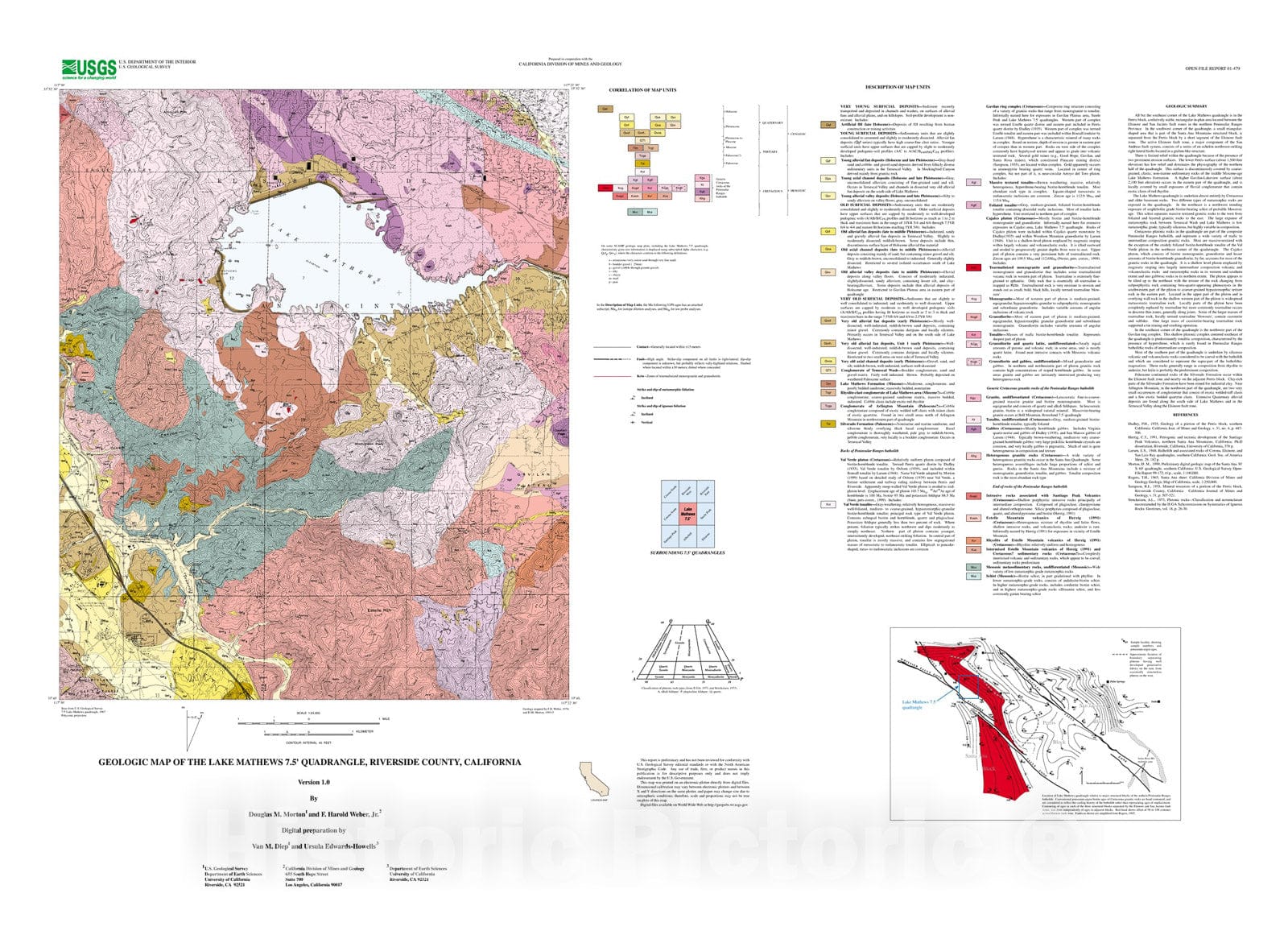 Map : Geologic map of the Lake Mathews 7.5' quadrangle, Riverside County, California, 2002 Cartography Wall Art :