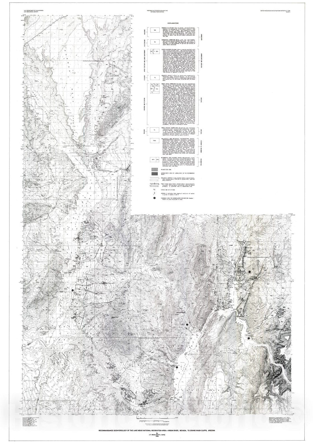 Map : Geohydrologic reconnaissance of Lake Mead National Recreation Area - Virgin River, Nevada, to Grand Wash Cliffs, Arizona, 1992 Cartography Wall Art :