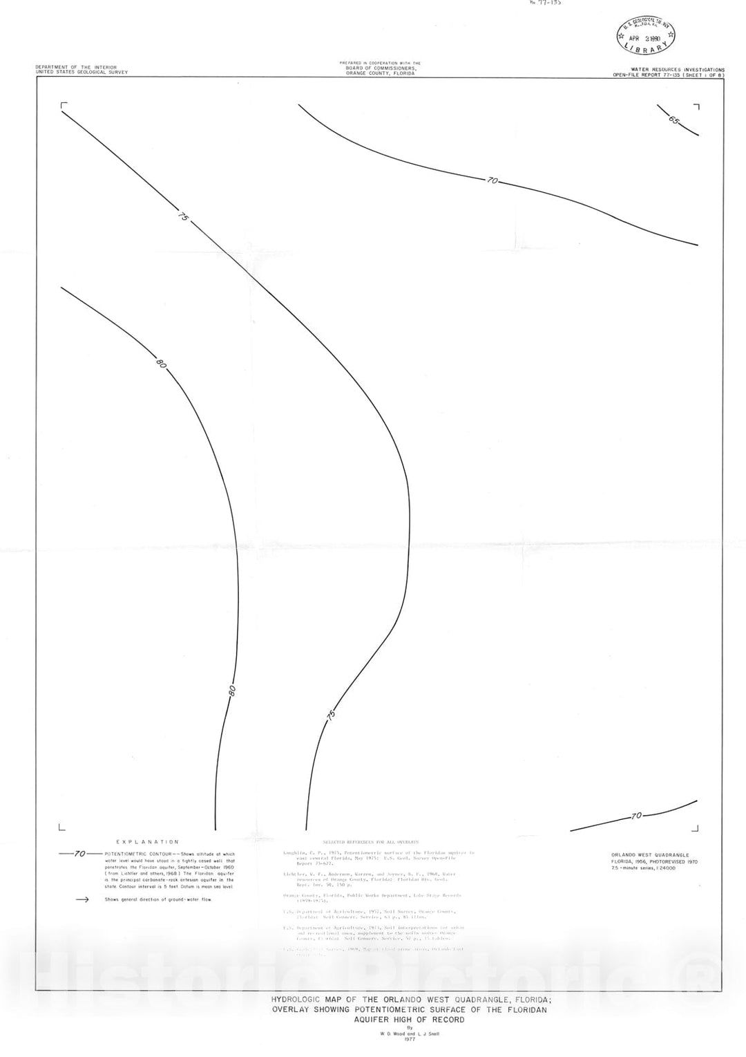 Map : Hydrologic map of the Orlando West quadrangle, Florida, 1977 Cartography Wall Art :