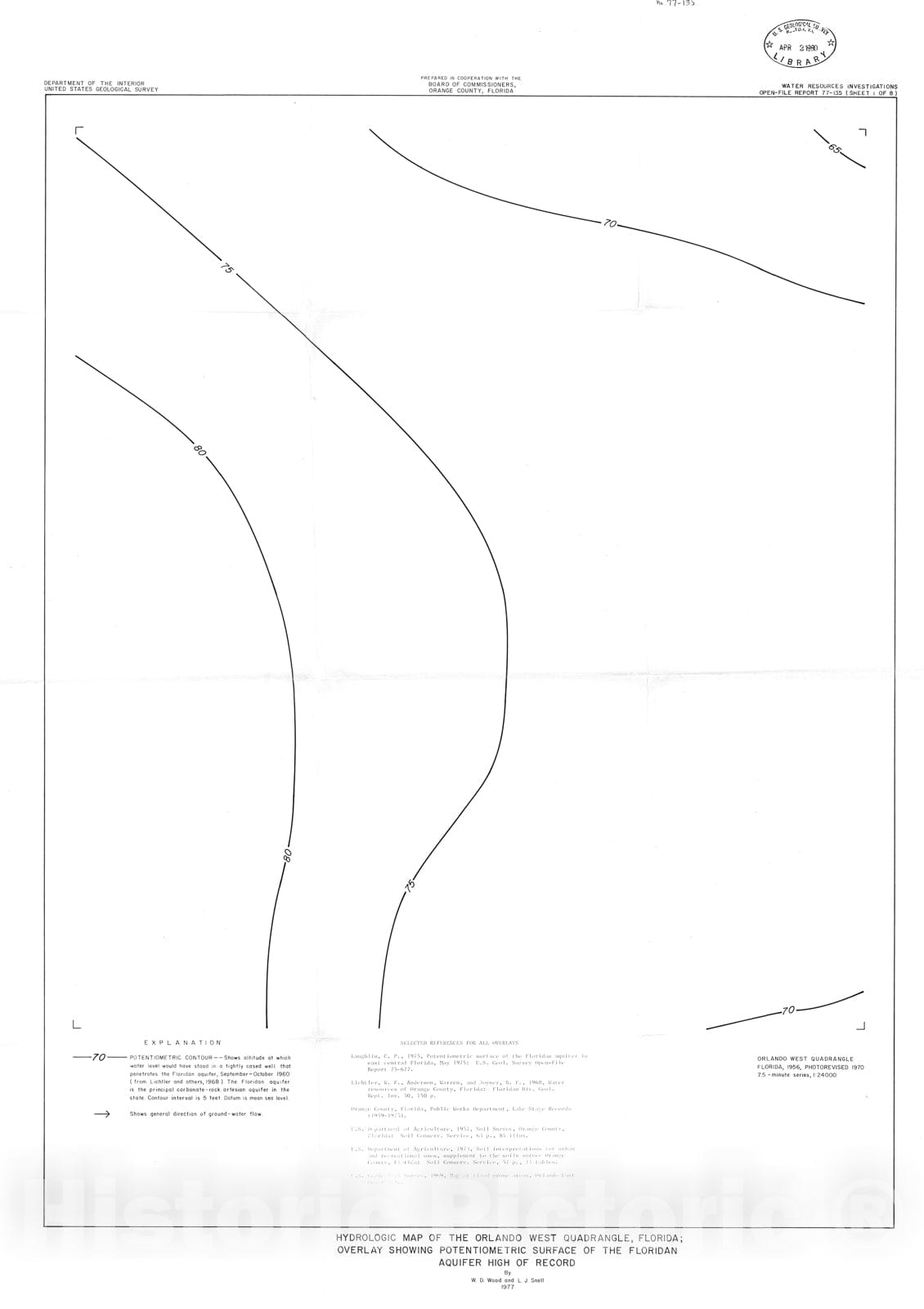 Map : Hydrologic map of the Orlando West quadrangle, Florida, 1977 Cartography Wall Art :