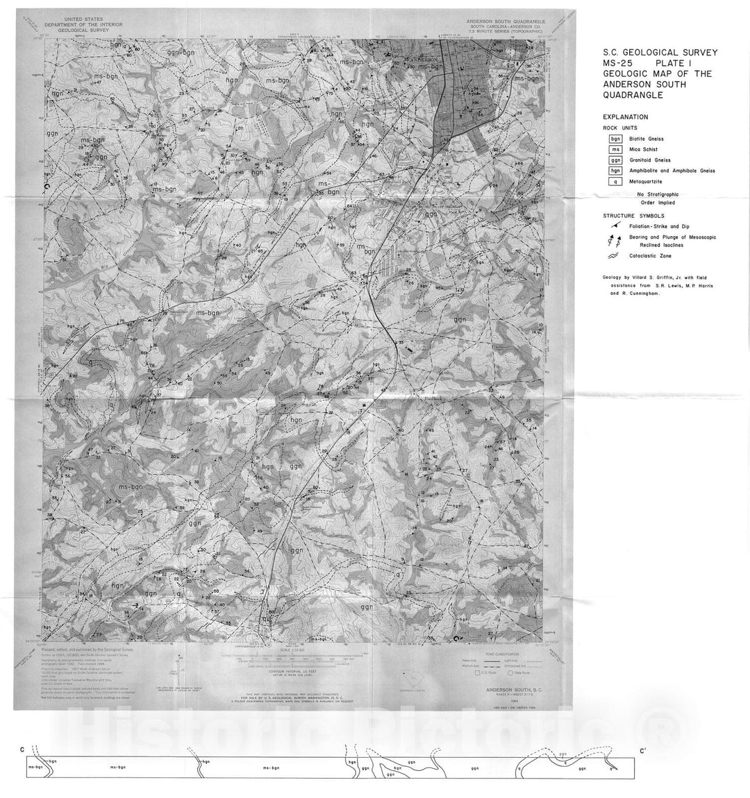 Map : Geology of the Anderson South, Hartwell NE, La France and Saylors Crossroads (7.5-minute) quadrangles and the Anderson , 1981 Cartography Wall Art :