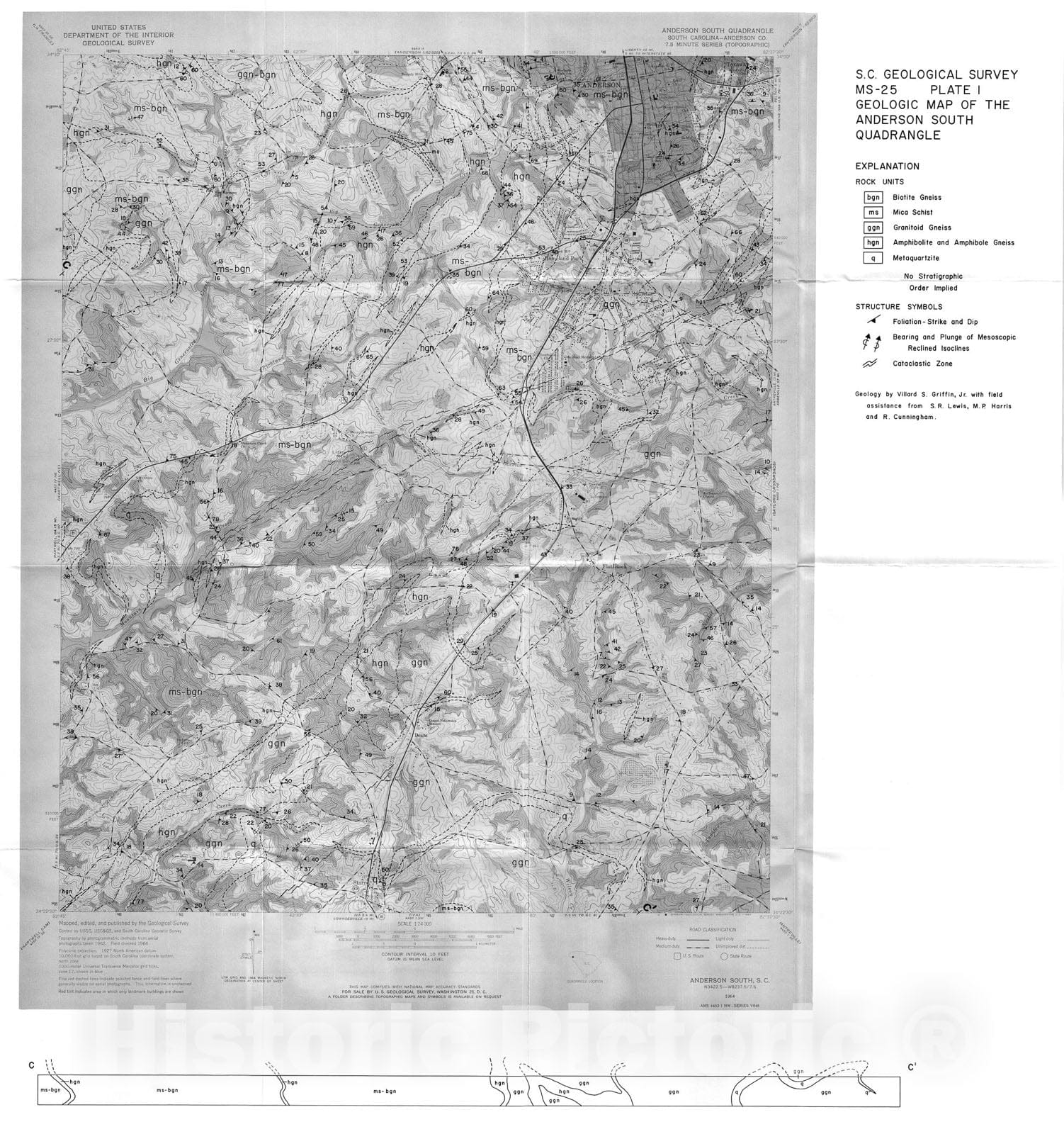 Map : Geology of the Anderson South, Hartwell NE, La France and Saylors Crossroads (7.5-minute) quadrangles and the Anderson , 1981 Cartography Wall Art :